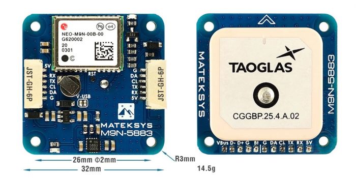 GPS модуль з компасом M9N-5883 Matek
