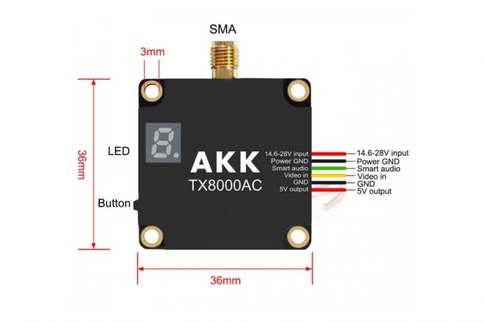 Відеопередавач AKK TX8000 AC 4.9-6.0GHz 8W (96 каналів)