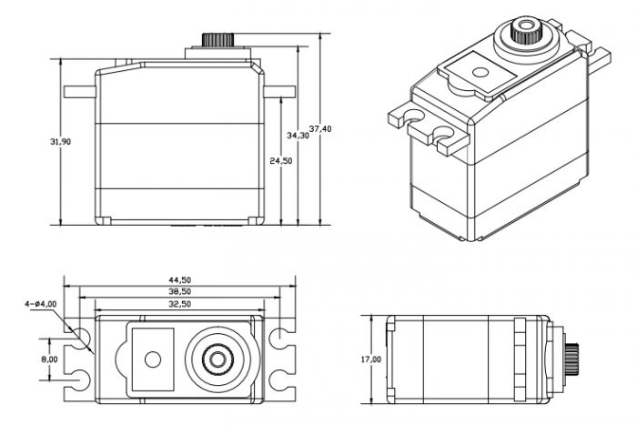 Сервопривід міні 32г Corona DS339MG 5.0кг/0.14сек/6.0В 32.5x17x34.5мм