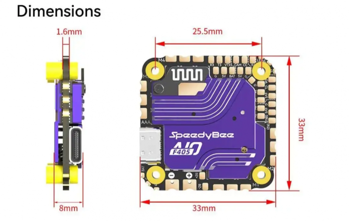 Контролер польоту SpeedyBee F405 AIO 40A Bluejay 3-6S (25.5x25.5 мм)