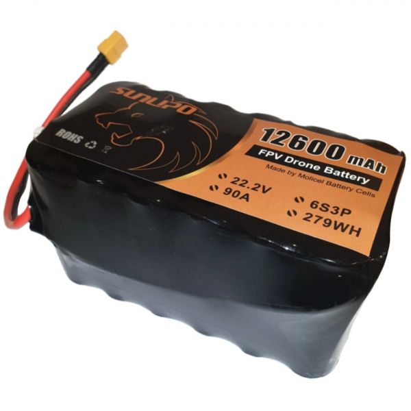 Акумулятор FPV 6S3p SUNLIPO 12600mAh, 22.2V, 90А
