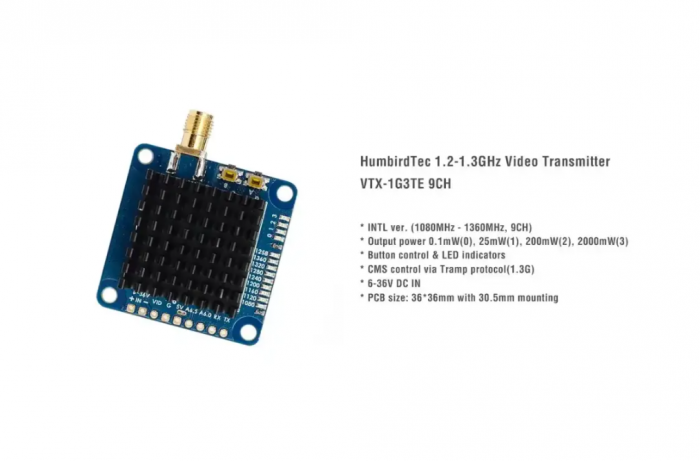 Відеопередавач MATEK 2W VTX 1G3TE V2 9CH 1.2-1.3GHz