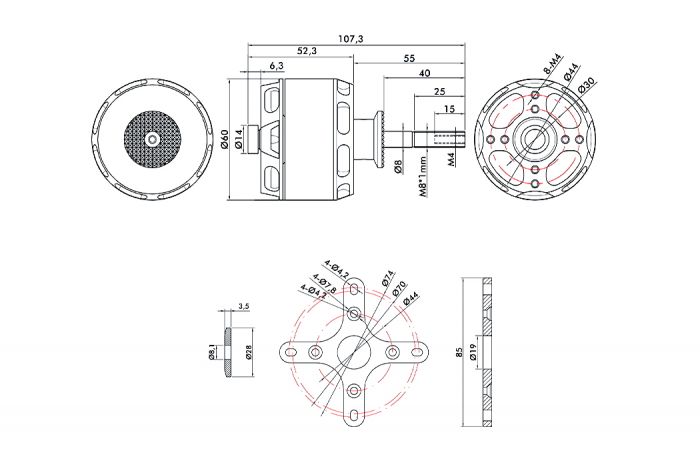 Мотор T-Motor AT5220A KV380 2200W 6S для літаків 20-25CC