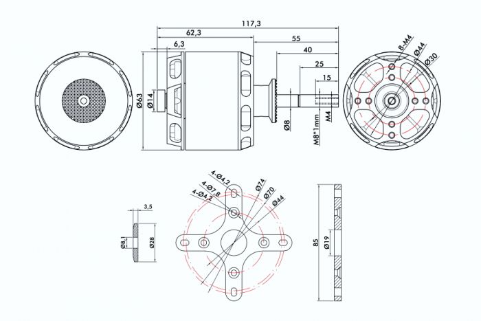 Мотор T-Motor AT5330A KV220 3600W 12S для літаків 25-30CC