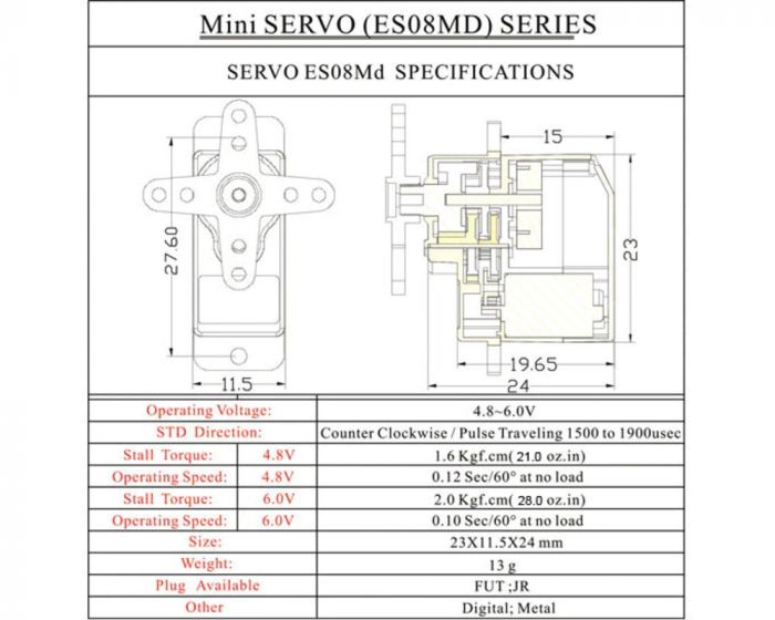 Сервопривод цифровий 12 г метал. редуктор ES08MDII EMAX