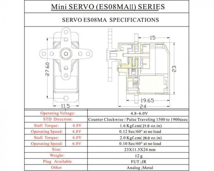 Сервопривод аналоговий 12 г метал. редуктор ES08MAII EMAX