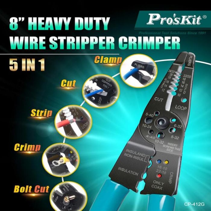 Кліщі для обтиску та зачистки кабеля CP-412G Pro'sKit