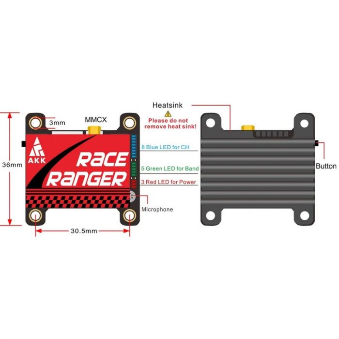 Відеопередавач VTX 5.8GHz 1.6W 40CH Race Ranger AKK