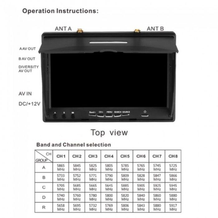Монітор FPV (7.0", 800x480, 5.8GHz, 40CH, DVR, акумулятор) LCD5802D ReadyToSky