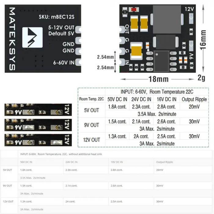 Регулятор живлення 6-60V - 5V9V12V Micro BEC 12S Matek