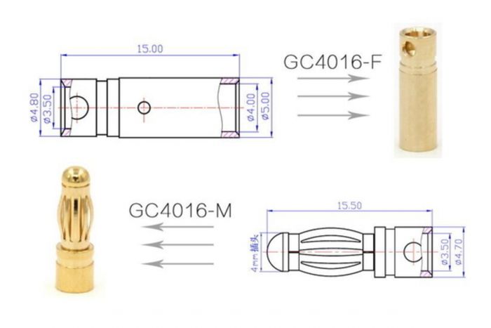 Конектори "тато" 3 шт PLUG 4.0MM Male AMASS
