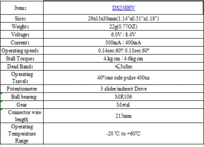 Сервопривод цифровий міні 22 г 4.6кг/0.13сек/7.4В 29x13x30мм 25T DS238HV Corona