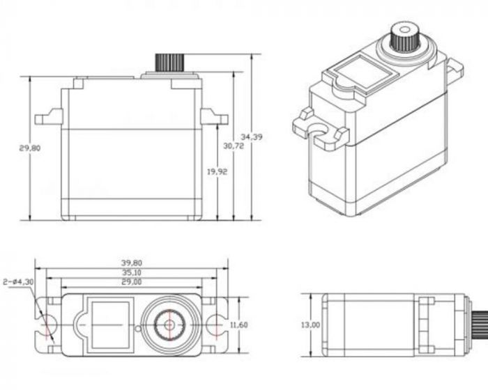 Сервопривод цифровий міні 22 г 4.6кг/0.13сек/7.4В 29x13x30мм 25T DS238HV Corona