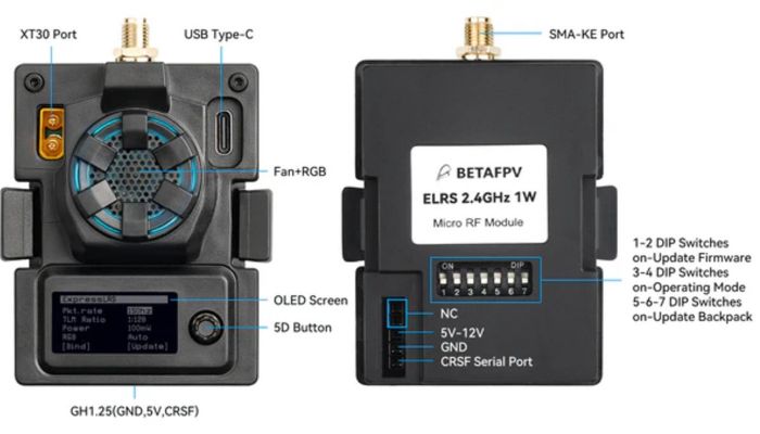 Зовнішній модуль TX Micro ELRS 2.4GHz 1W BetaFPV