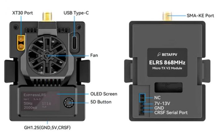 Зовнішній модуль TX Micro ELRS 915MHz 2W V2 BetaFPV