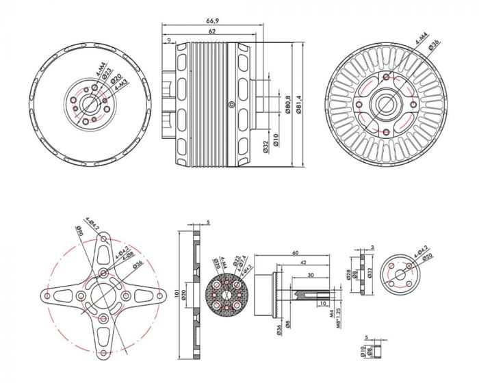 Двигун безколекторний електричний 4800W 10-12S 40CC (тяга 18 кг) AT7224 160KV T-Motor