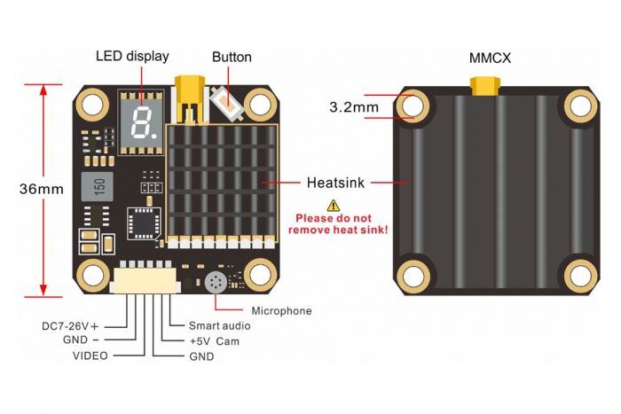 Відеопередавач AKK FX2 Dominator 5.8GHz 2000mW 30.5x30.5мм
