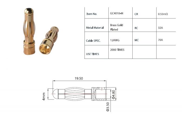 50 шт - Конектори AMASS GC4010 PLUG 4.0MM