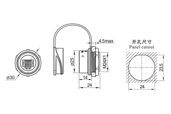 Конектор WEIPU SA2412-SRJ45 LAN IP67 Конектор WEIPU SA2412-SRJ45 LAN IP67