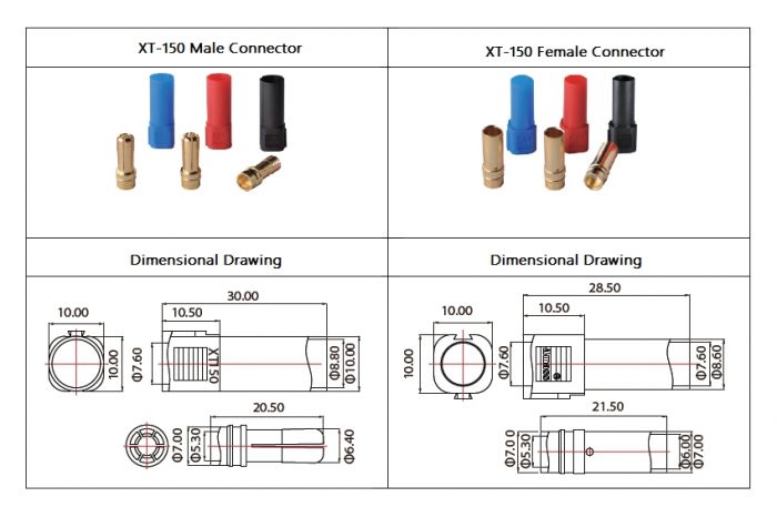 Конектори силові AMASS XT150 Female 3шт (чорний, червоний, синій)