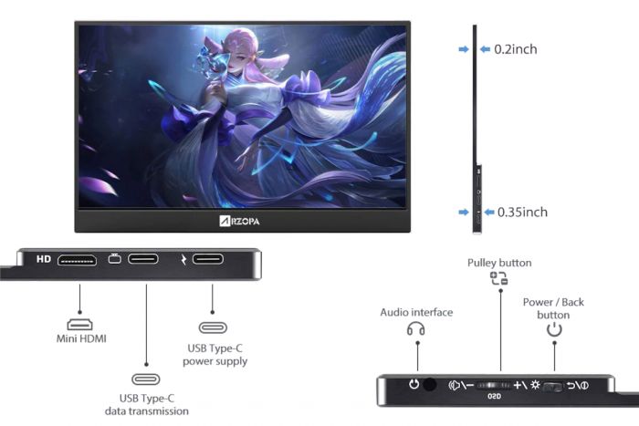 Дисплей портативний Arzopa 15.6" 1080P IPS Type-C