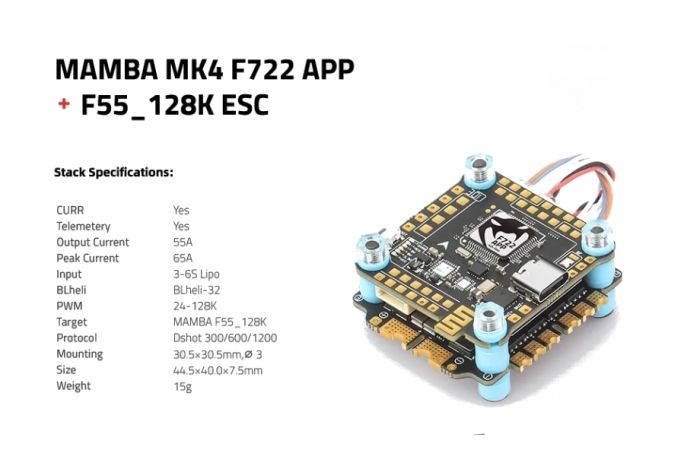 Комбо стек Diatone MAMBA MK4 F722APP ICM42688 F55_128K 6S