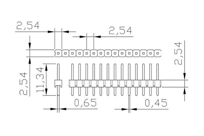 100 шт - Вилка пряма PLS 1x40 2.54 мм гребінка мідна (чорний)