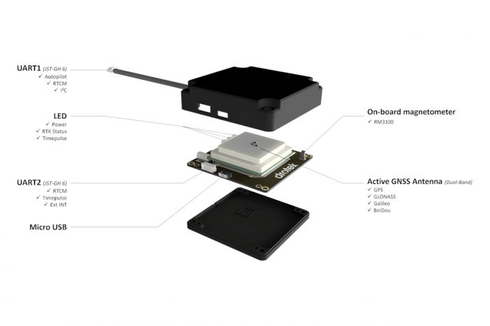 Модуль GPS Drotek SIRIUS RTK GNSS ROVER F9P + RM3100