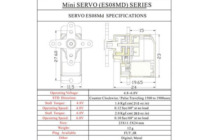 Сервопривід мікро 13г Emax ES08MD II 2.0кг/0.10сек цифровий