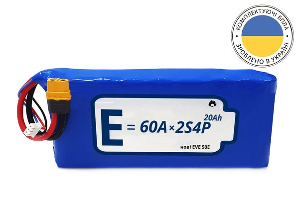 Акумуляторна збірка 2S4P Energy Life 20000 мАг EVE 21700-EVE50E Li-Ion 12AWG XT60-F (002)