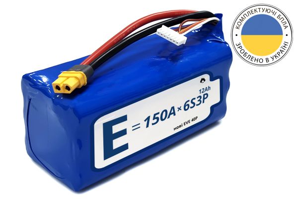 Акумуляторна батарея 6S3P Energy Life 12000 мАг EVE 21700-40P Li-Ion 10AWG XT60-F горизонтальне складання (002)