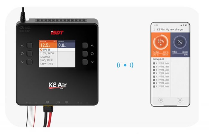 Зарядний пристрій дуо універсальний ISDT K2 AIR 20A AC/DC 200W/500W з блоком живлення