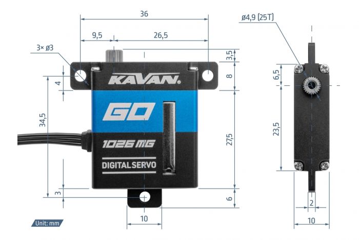 Сервопривід мікро 26г Kavan GO-1026MG 11кг/0.11с/8.4В