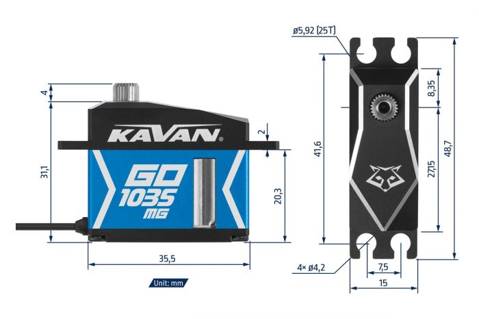 Сервопривід міні 45г Kavan GO-1035MG 16кг/0.08с/8.4В