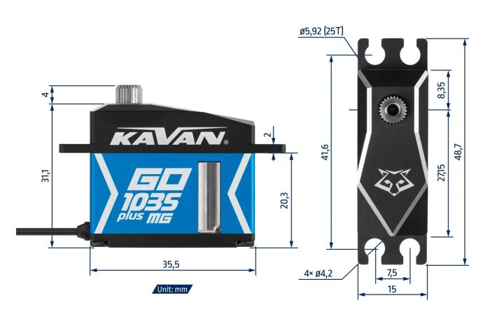 Сервопривід 45г Kavan GO-1035MGP 22кг/0.07с/8.4В