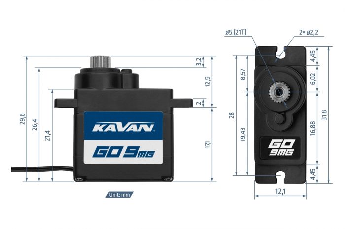 Сервопривід мікро 11г Kavan GO-9MG 2.2кг/0.11с/6.0В