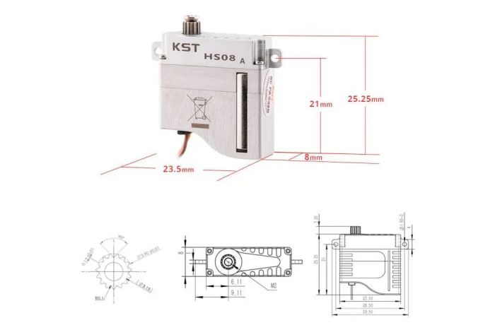 Сервопривід для планерів 11г KST HS08A 5,2кг/0,11сек 15T цифровий
