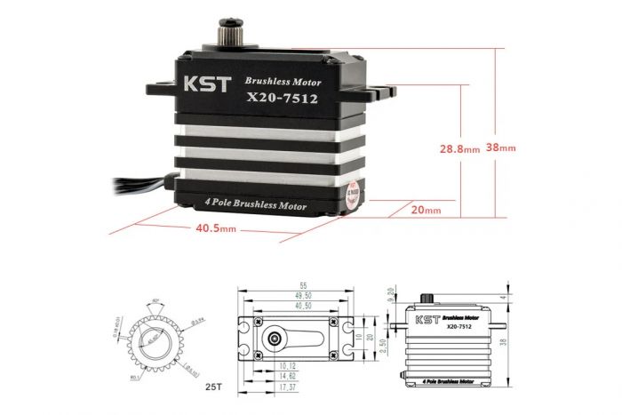 Сервопривід 70г KST X20-7512 82кг/0.11сек/8.4В цифровий IP65