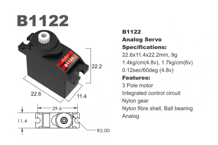 Сервопривод мікро 9г BATAN B1122 1.4кг/0.12сек