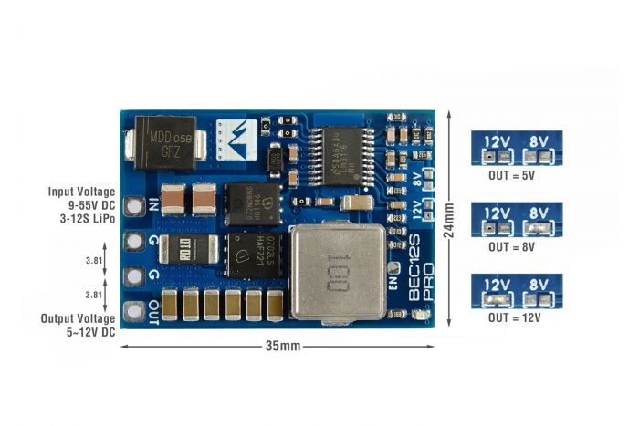 Регулятор живлення Matek BEC 12S PRO 6-55V - 5V/8V/12V 5A