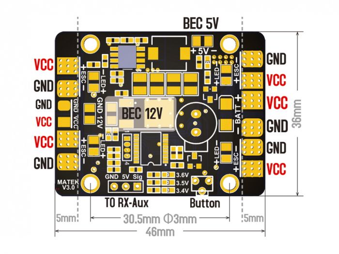 Розподільча плата MATEK V3 з BEC 5V та 12V