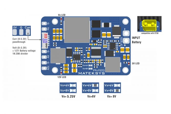 Модуль живлення Matek 12S 9-55V 3xBEC xV5V12V