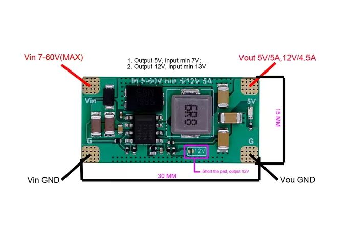 Регулятор живлення NeutronRC MINI BEC 7-60V - 5V/12V 5A знижуючий