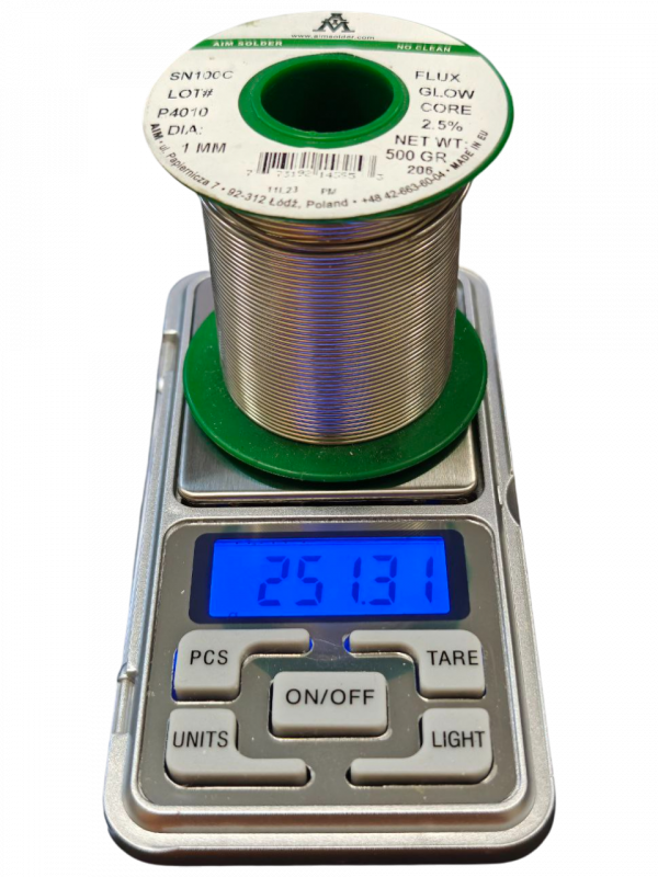 Безсвинцевий припій AIM SN100C 1 мм з флюсом, 628 г (розпакований 2 катушки 377 г + 251 г) Безсвинцевий припій AIM SN100C 1 мм з флюсом, 628 г (розпакований 2 катушки 377 г + 251 г)