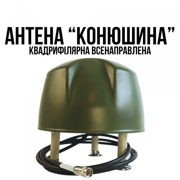 Антена типу Конюшина / Clover квадрифілярна всенаправлена у захисному куполі для РЕБ | Потужність 10–200 Вт