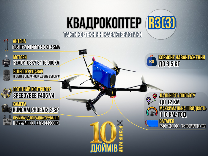 FPV-дрон камікадзе R3 (3) 10 дюймів (з акумулятором)
