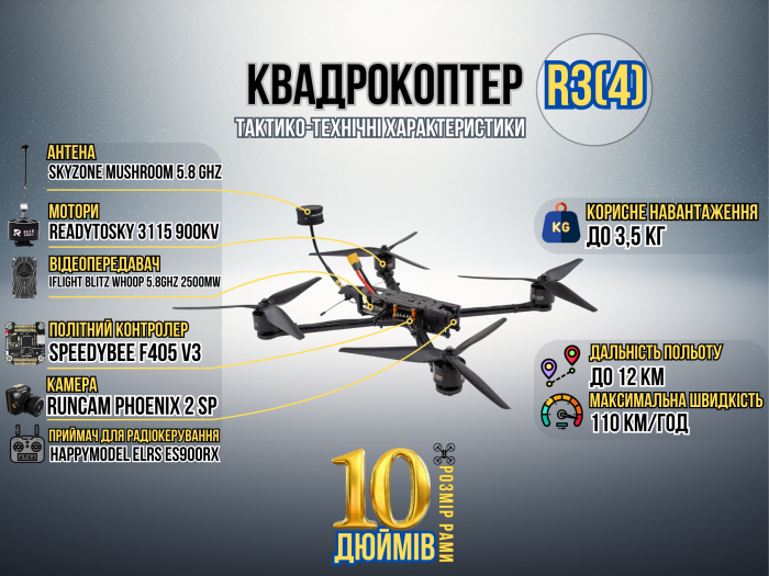 FPV дрон камікадзе R3 (4) 10 дюймів (без акумулятора)