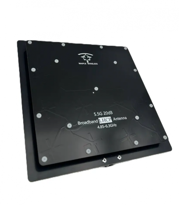 Широкосмугова патч антена Maple Wireless 5.5G 20dBi LHCP 4.85-6.3GHz SMA