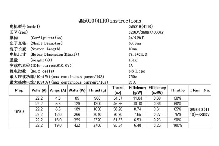 Мотор QX Motor QM5010 4110 380KV CW для мультикоптерів