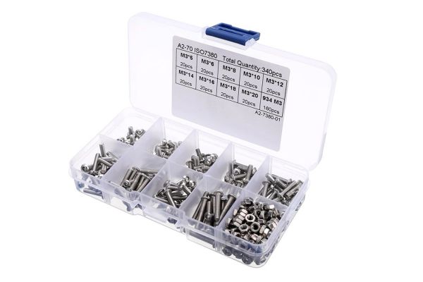 Болти 5 - 20 мм шестигранні нержавіючі (M3 набір 340 шт)